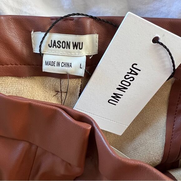 Jason Wu Skinny Slim Pants Brown Slit Hem Faux Leather Large NWT MSRP $168 - Picture 5 of 7